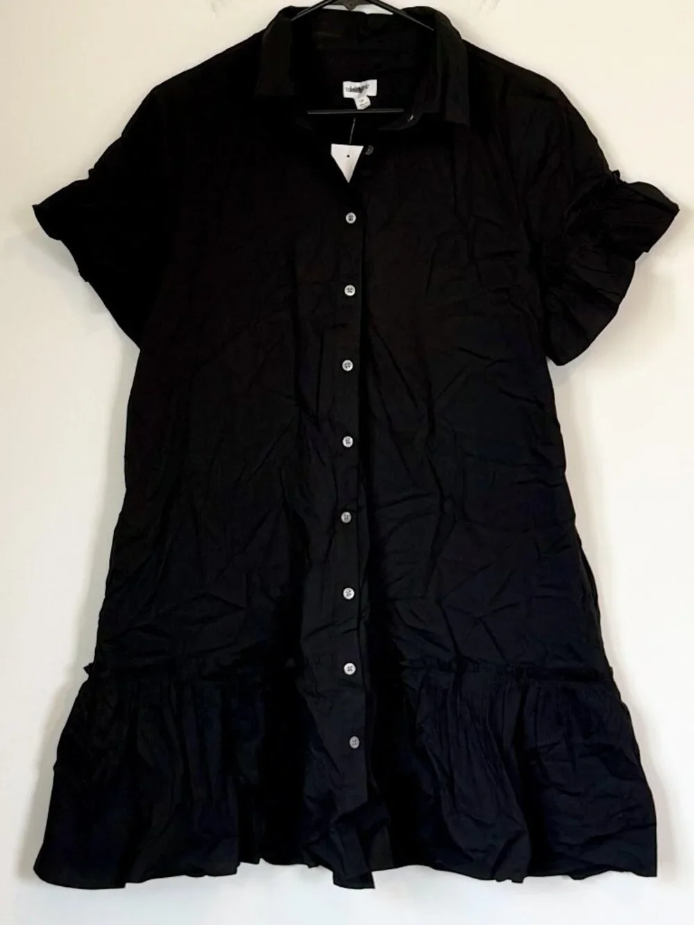 NWT J.Crew Black Ruffle Sleeve Mini Shirt Dress - Size: 12